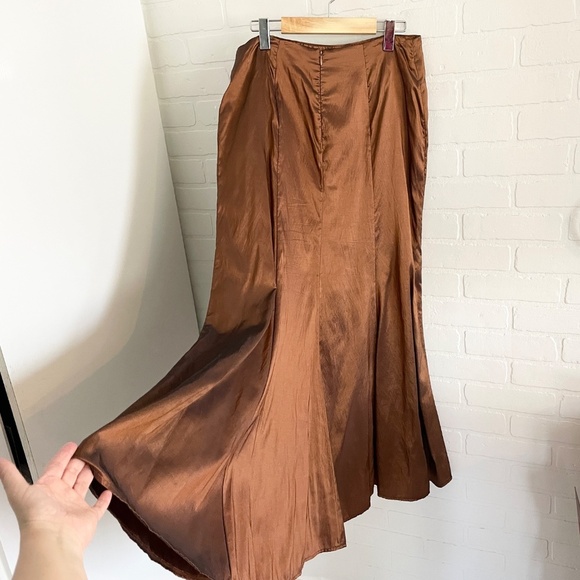 Vintage Maxi skirt Gown Liquid Mermaid Prom Bronze Fluid Taffeta Volume Sz 12 - Picture 9 of 10